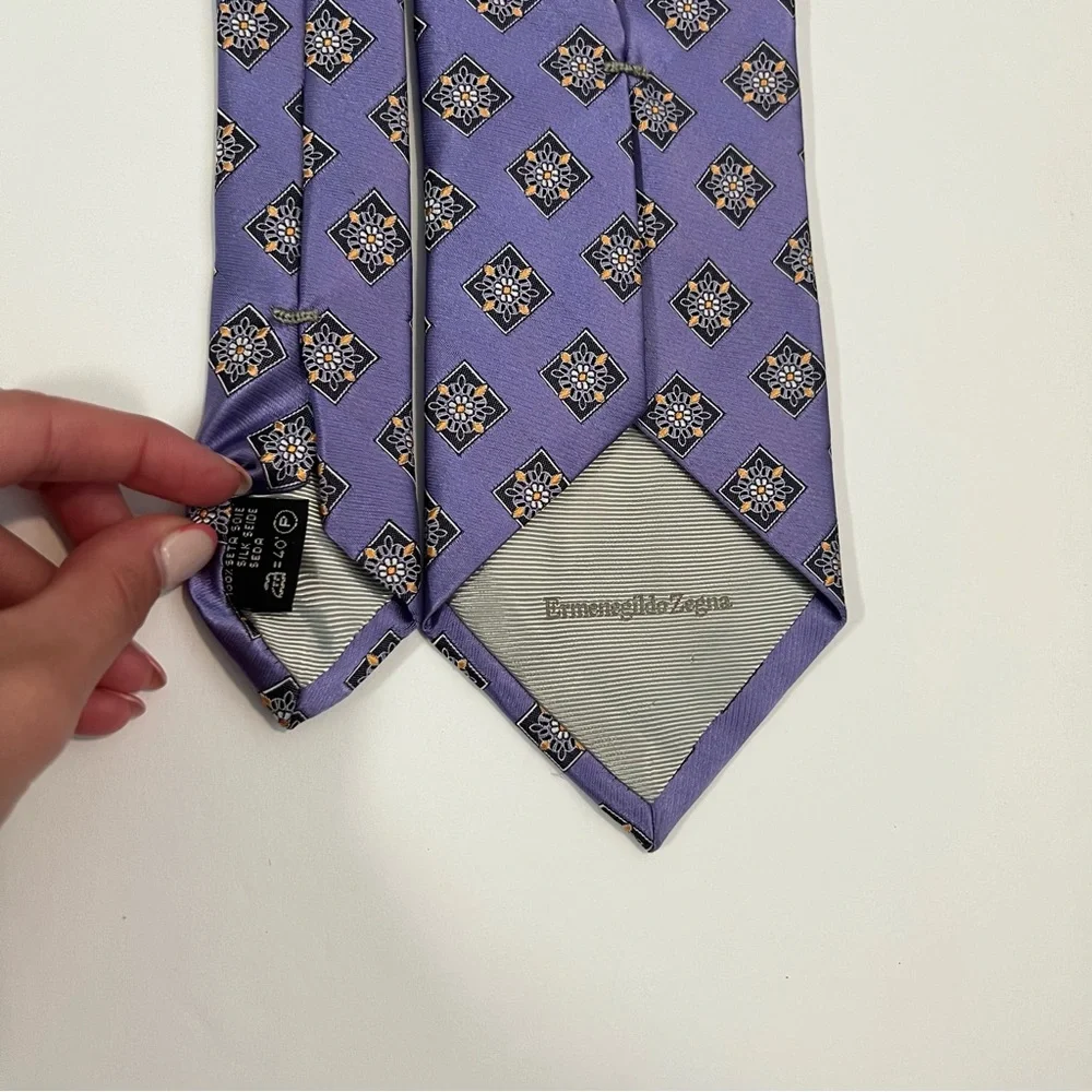 Ermenegildo Zegna, Floral, Daisy, 100% Silk, Elegant, Purple,Patterned,Men's Tie